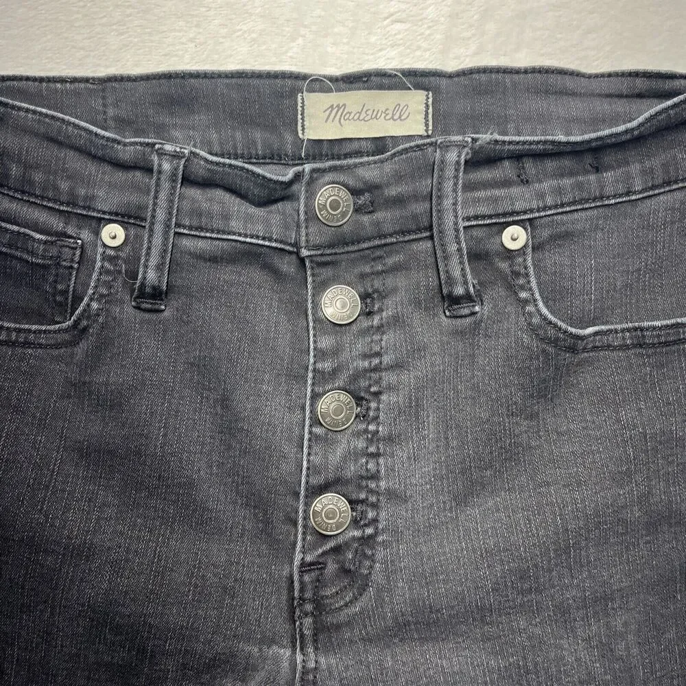 Madewell 9” Highrise Skinny Women’s Size 31‎ Raw Hem Button Fly Black Grunge - Picture 5 of 11